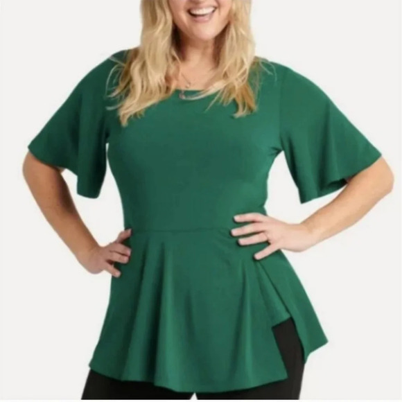 Betabrand Teal Green Erin Flutter Sleeve Peplum Blouse Pocket Size Medium - Picture 9 of 9